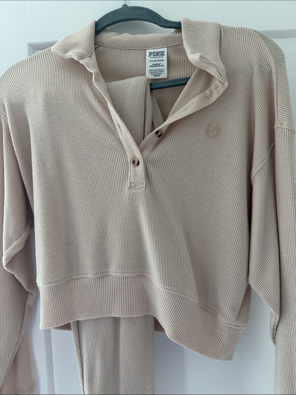 PINK Victoria's Secret Beige Thermal Henley Top